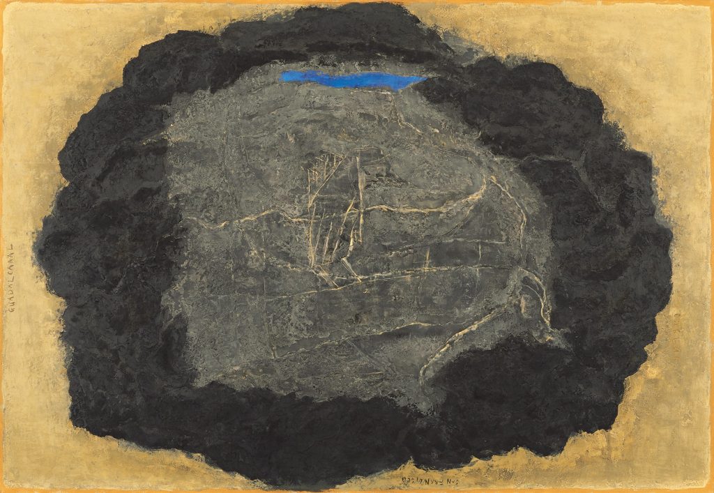 《〈私の〉地球》　1968年　油彩、方解末、木炭、カンヴァス　山口県立美術館蔵